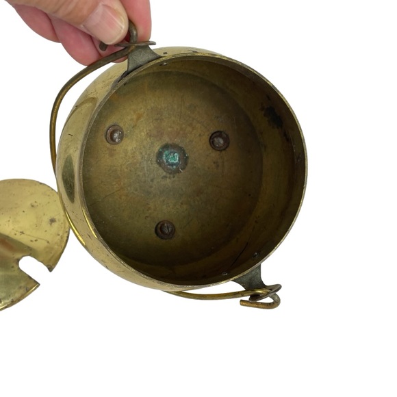 Vintage 60s Brass Fire Starter Pot Mortar And Pestle Cauldron Gold - Picture 3 of 11